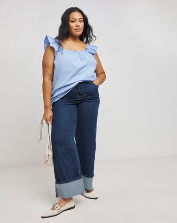 Powder Blue Poplin Square Neck Short Sleeve Smock Top