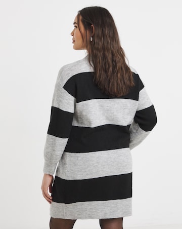 Simply Be Black & Grey Stripe Crew Neck Mini Dress