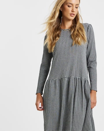 Simply Be Mono Jersey Check Drop Waist Midi Dress