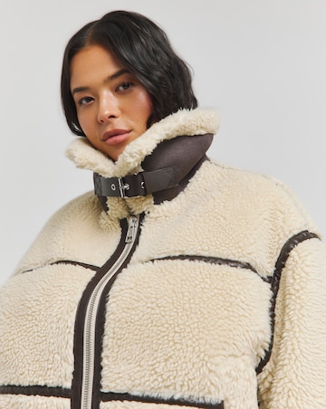 Cream Borg PU Trim Aviator