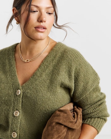 Simply Be Olive Fluffy Overstitch Boyfriend Cardigan