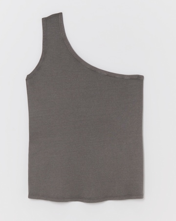 Acid Wash One Shoulder Rib Top