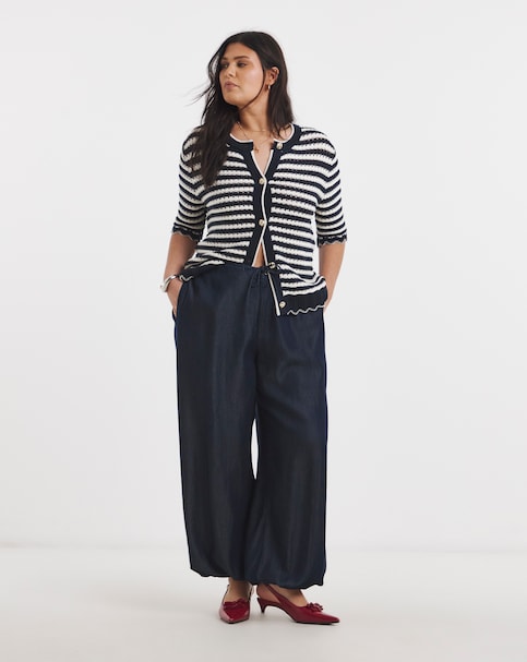 Indigo Lyocell Denim Tie Waist Balloon Jeans
