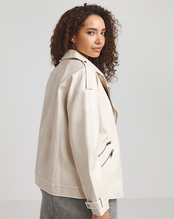 Simply Be Ecru Vintage Look Faux Leather Oversized Biker Jacket