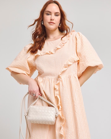 Native Youth Peach Textured Stripe Short Sleeve Midi Dress