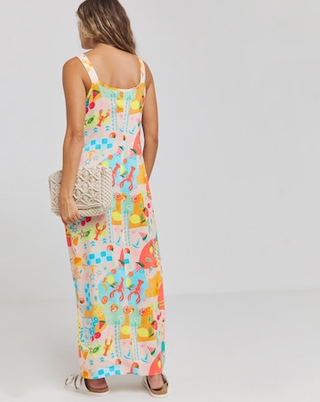 Multi Print Tie Front Maxi Dress