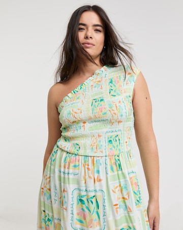 Native Youth Shirred One Shoulder Midaxi Dress