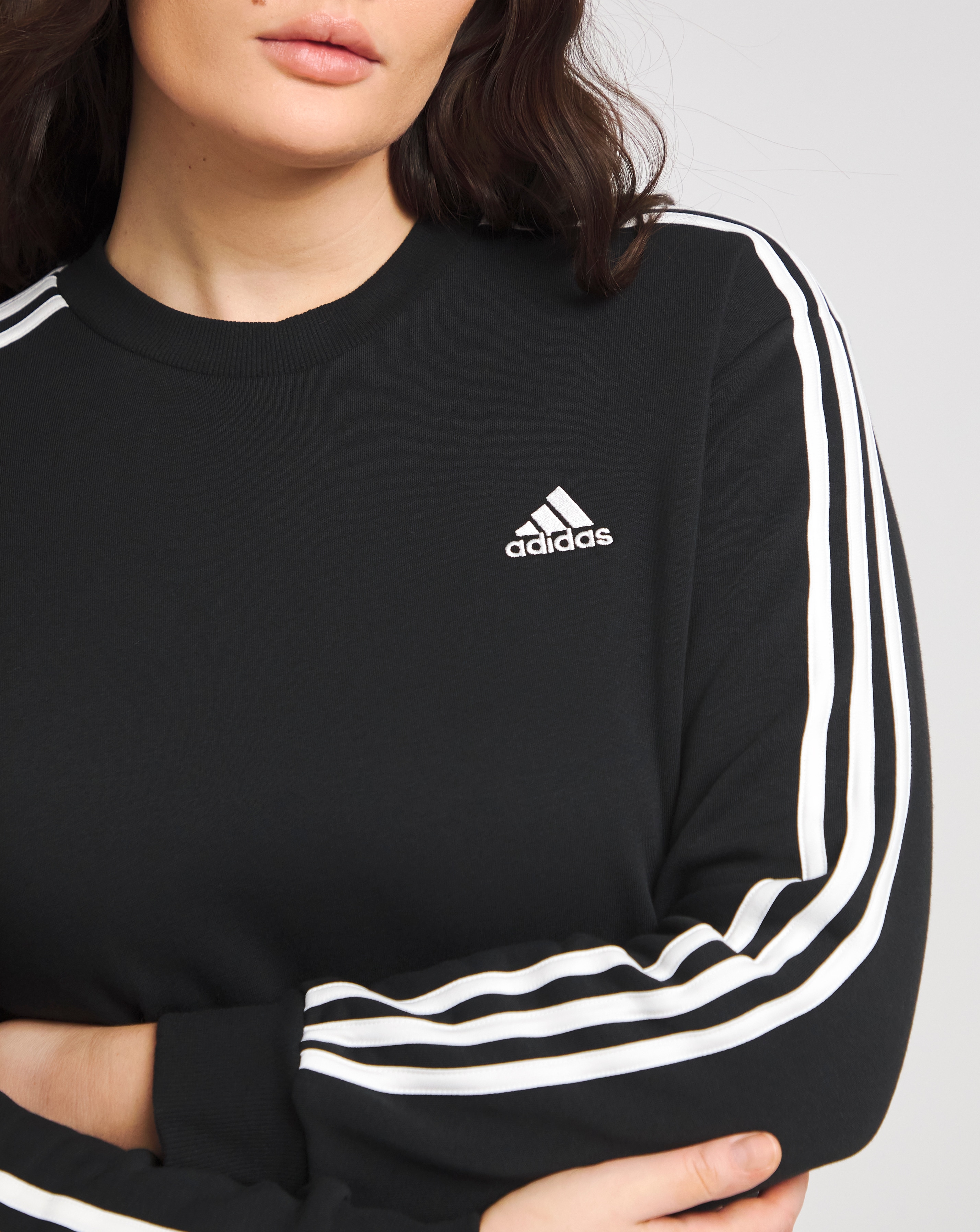 Women's adidas 3 stripe fleece sales crewneck sweatshirt