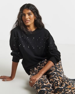 Black Stud &amp; Eyelet Sweatshirt