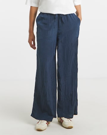 Navy Crinkle Satin Wide Leg Trousers