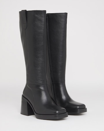 Cloudy Leather Platform Knee High Boots Extra Wide EEE Fit Super Curvy Calf