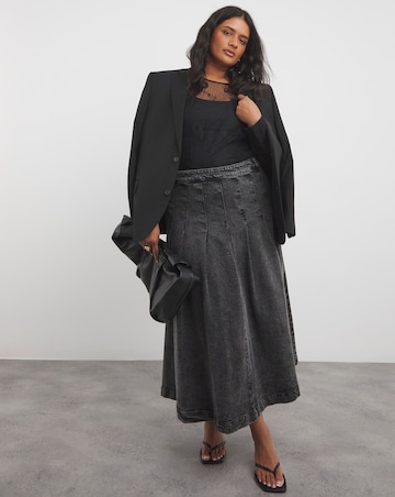 Black Maxi Denim Kilt