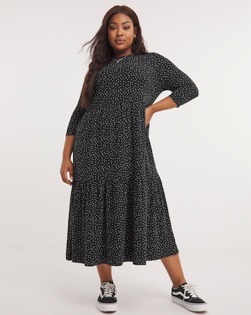Mono Spot Print Supersoft Tiered Midi Dress