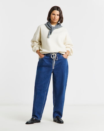 Mid Wash Tie Front Barrel Leg Jeans