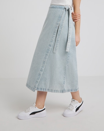 Light Wash Midaxi Wrap Denim Skirt