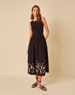 Nobody's Child Embroidered Hem Midi Dress