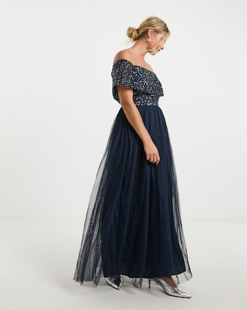 Maya Bardot Sequin Embellishment Tulle Maxi Dress