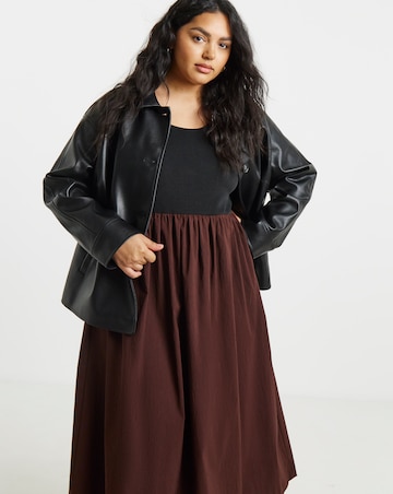 Simply Be Black and Chocolate Jersey Woven Mix Midi Dress With Pockets