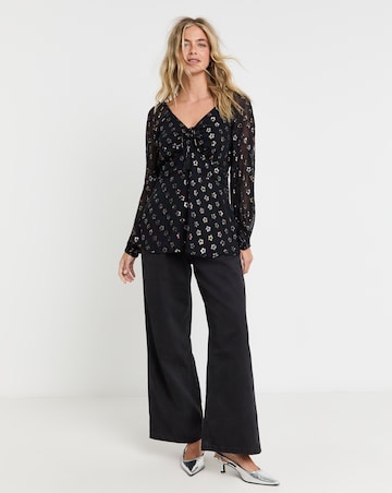 Rainbow Foil Print Tie Front Blouse