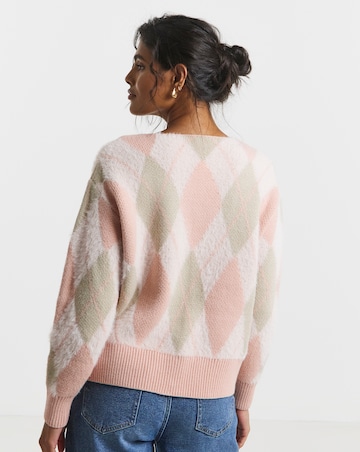 Simply Be Pink Fluffy Argyle Boyfriend Cardigan