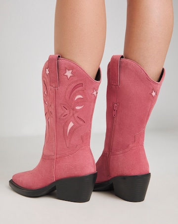 Rowan Suede Cut Out Detail Western Boots Extra Wide EEE Fit Standard Calf