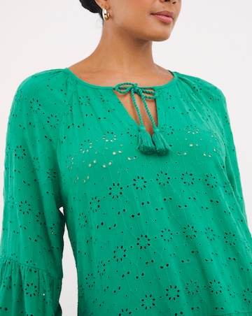Beach to Beach Green Broderie Beach Dress