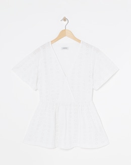 White Jersey Broderie Angel Sleeve Top