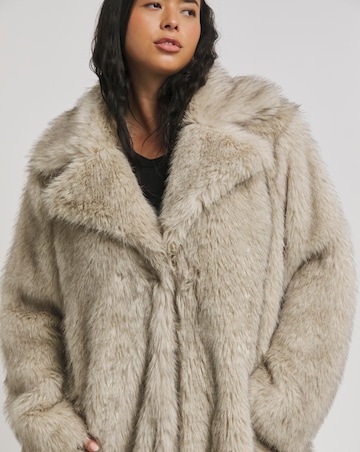 Natural Longline Collar Revere Faux Fur Coat