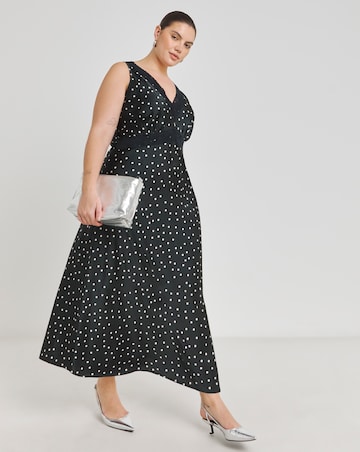 Spot Print Lace Trim Midaxi Satin Slip Dress