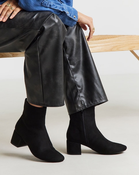 Anastasia Low Block Heel Ankle Boots - Wide Fit (E)