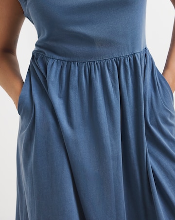 Blue Acid Jersey Cotton Maxi Dress With Pockets