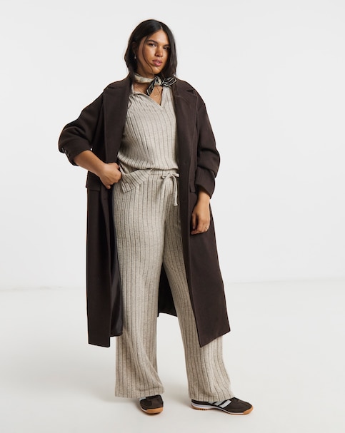 Simply Be Oatmeal Rib Wide Leg Joggers