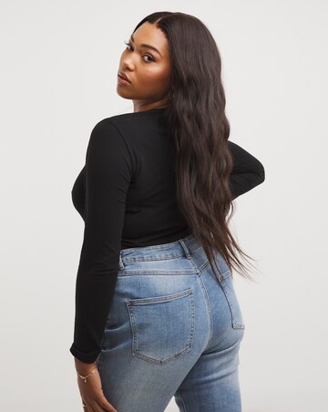 Black Long Sleeve Notch Neck Body