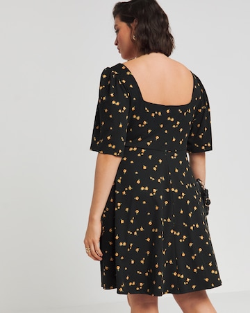 Simply Be Ditsy Print Supersoft Jersey Knot Front Skater Dress