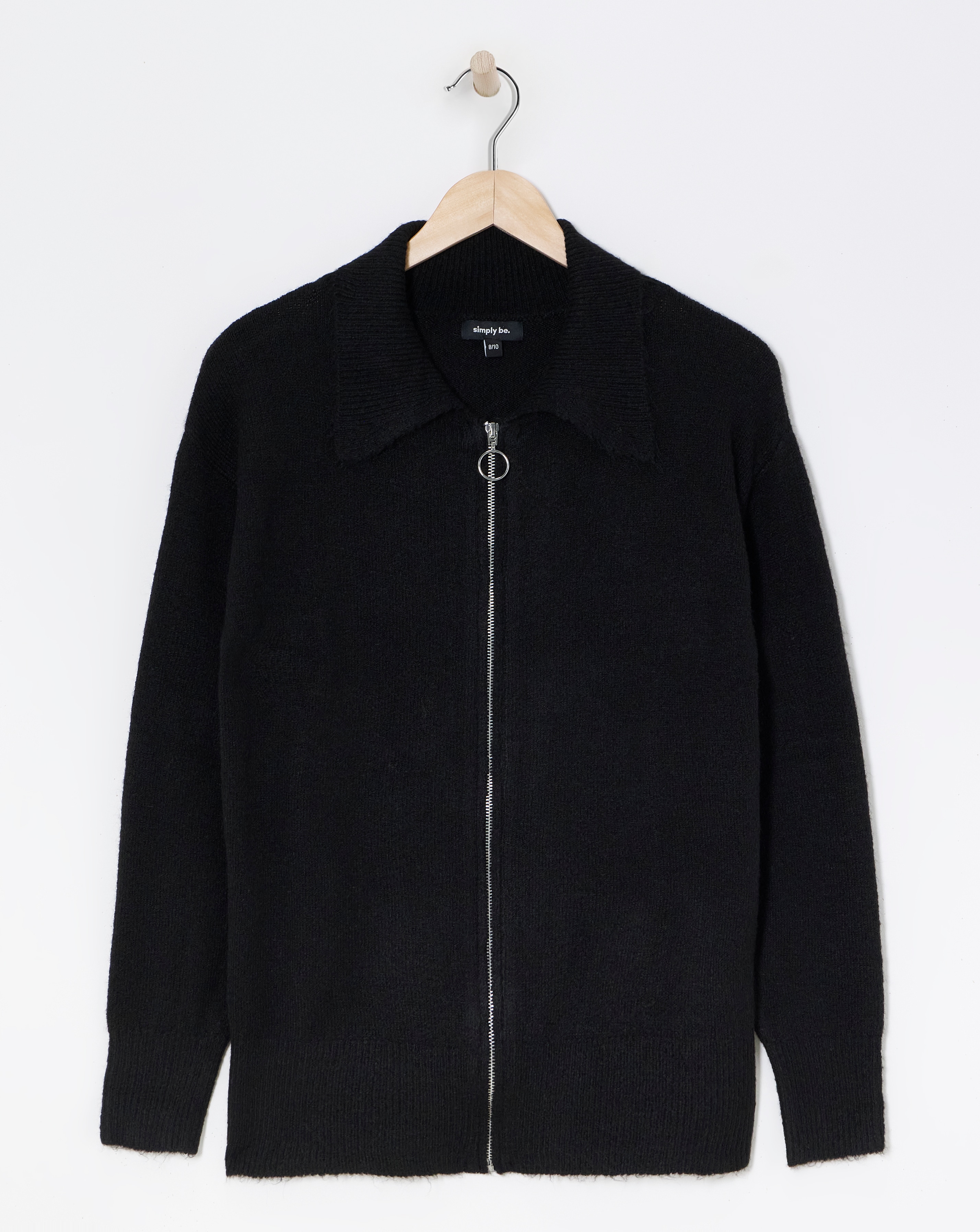 Black Collar Zip Through Cardigan | Simply Be