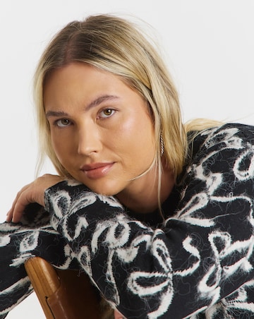 Simply Be Black Bow Print Fluffy Crew Neck Cardigan