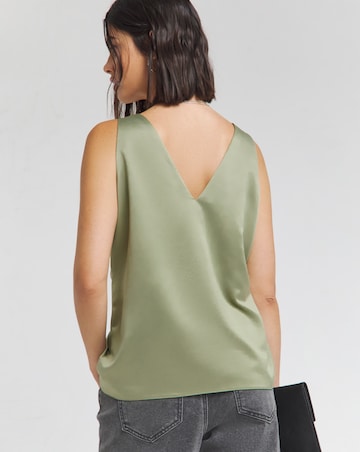 Khaki Criss Cross Satin Cami | Simply Be image.