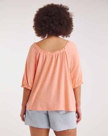 Coral Jersey Broderie Square Neck Top