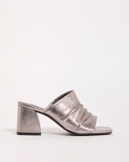 Elissa Metallic Ruched Heeled Mule Sandals - Wide Fit (E)