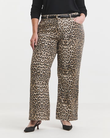 Leopard Print Denim Wide Leg Jeans | Simply Be