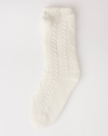 Thermal Cable Knit Fleece Lined Slipper Socks - Cream