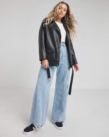 Black Faux Leather Oversized Belted Biker