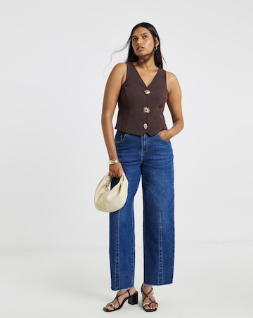 Scuba Crepe Tailored Waistcoat with Gold Button Embellishment