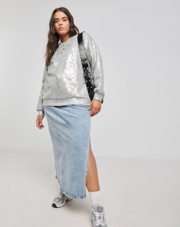 Grey Marl &amp; Silver Distressed Foil Sweatshirt