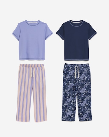2 Pack Ribbed T Shirt Pyjama Sets