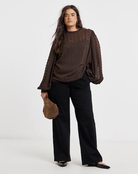 Black Fleece lined Cosy Weekender Wide Leg Jegging