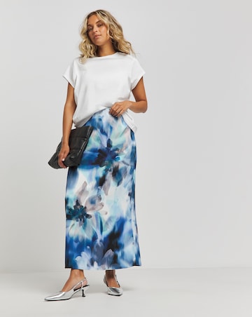 Abstract Floral Print Satin Maxi Skirt