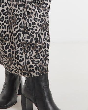 Grey Leopard Print Satin Maxi Skirt