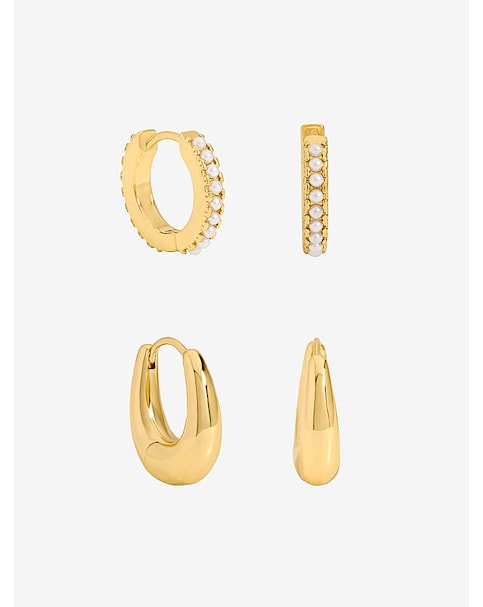 Jon Richard Gold Polished and Pearl Hoops - Pack of 2