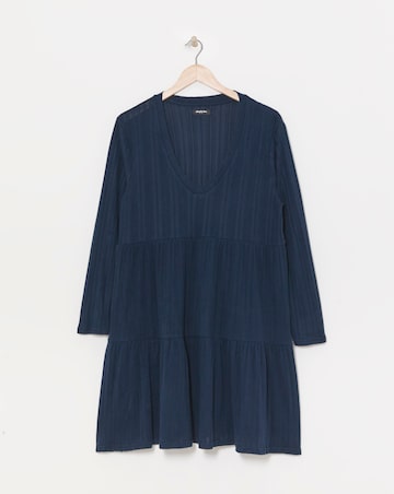 Navy Ribbed Smock Dress